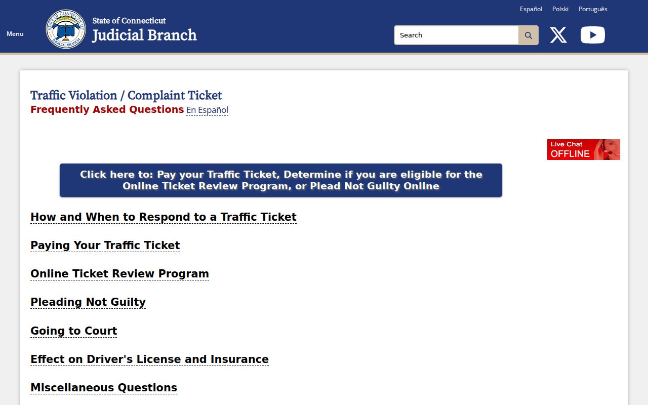 Connecticut Judicial Branch traffic response and failure to appear guidance