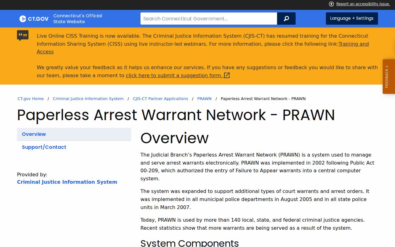 PRAWN system overview for Hamden arrest warrants