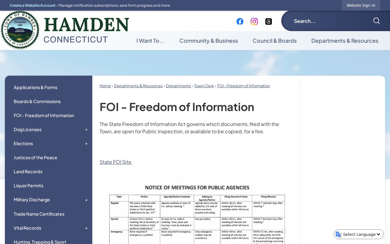 Town of Hamden Freedom of Information request page