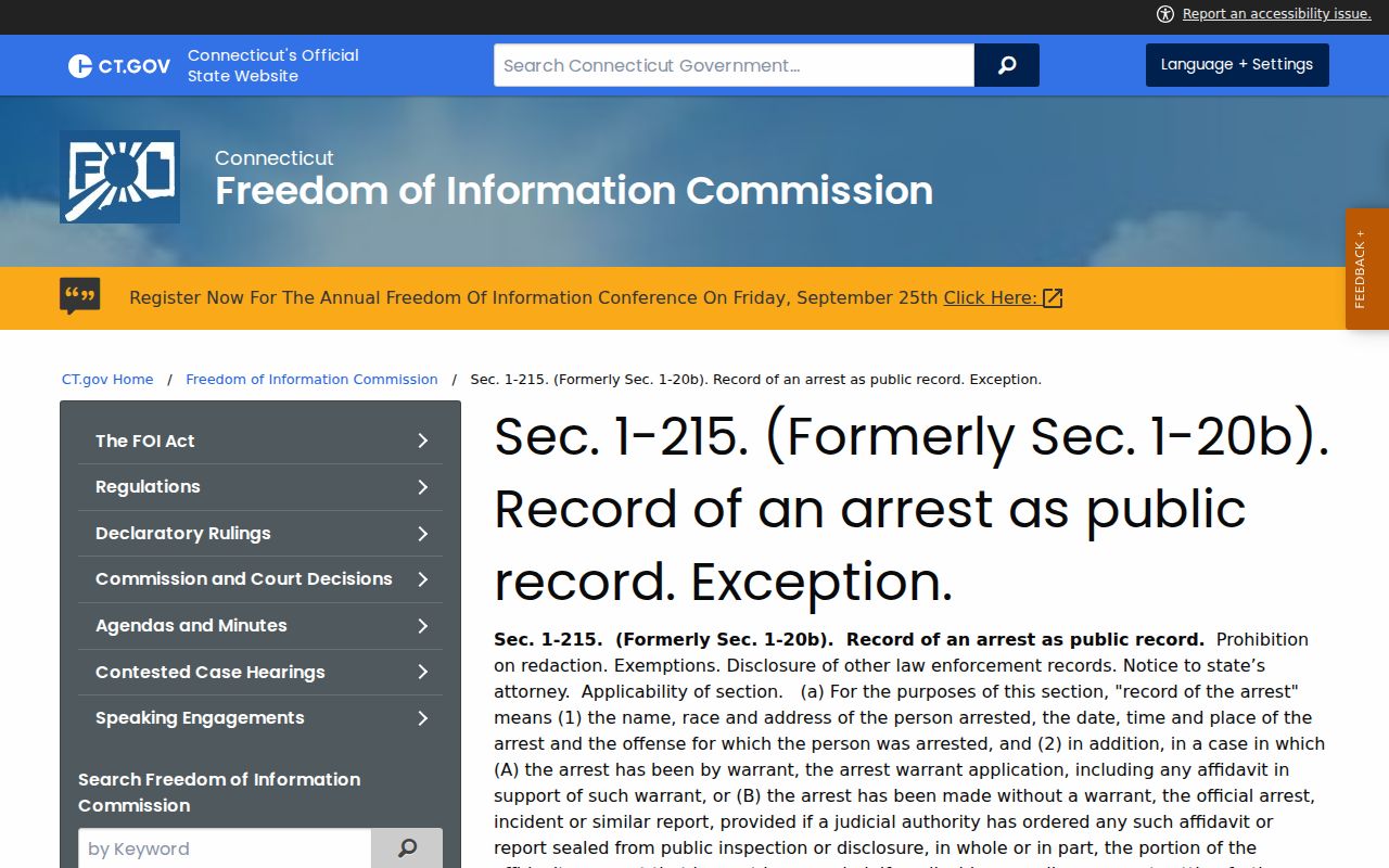 Connecticut arrest warrant disclosure law for Hamden records