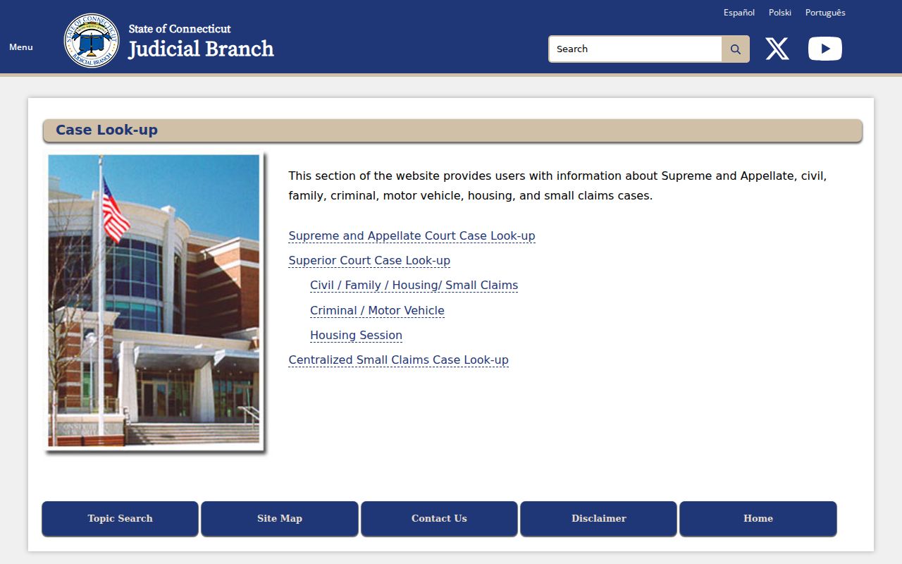 Connecticut Judicial Branch public case lookup gateway for Hamden County warrant records